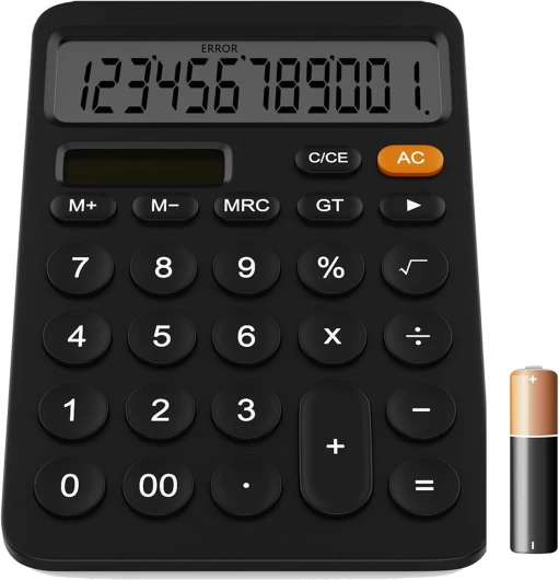 Calculatrice Bureau à 12 Chiffres avec écran LCD, Bouton Sensible, Calculatrice Grosse Touche à Double Alimentation Solaire et Batterie pour Les Enseignants, Les étudiants et Le Bureau, Noir